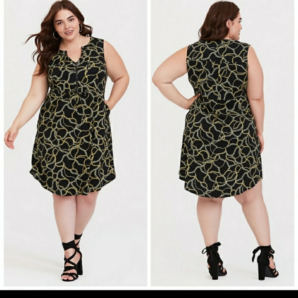 Torrid Black and Gold Challis Chain Shirt Dress